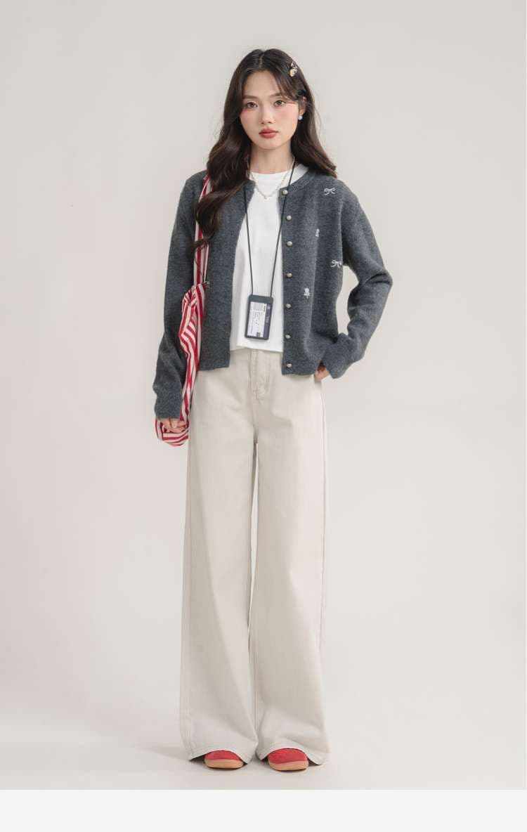 刺繍入りフェミニンカーディガン｜デート服