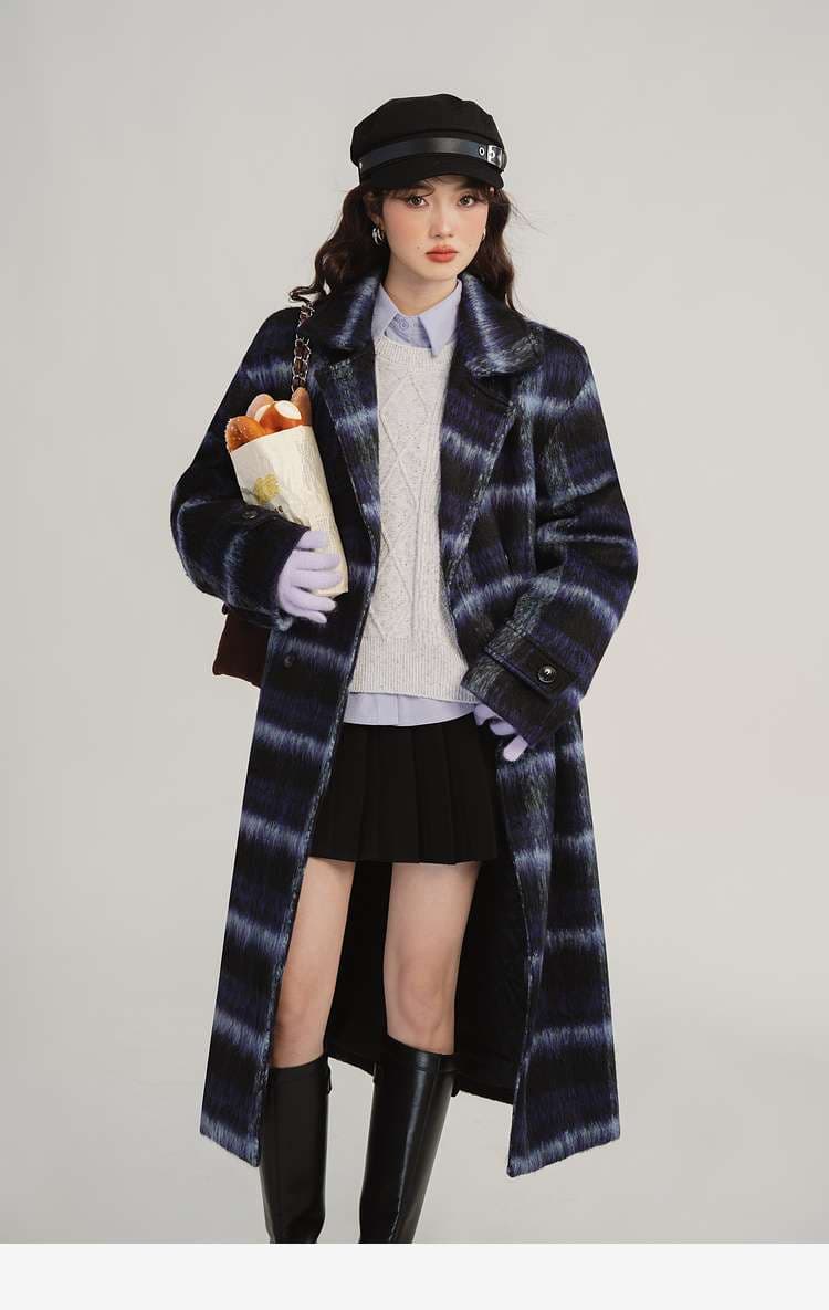 デート服　グラデーションチェックロングコート｜デート服