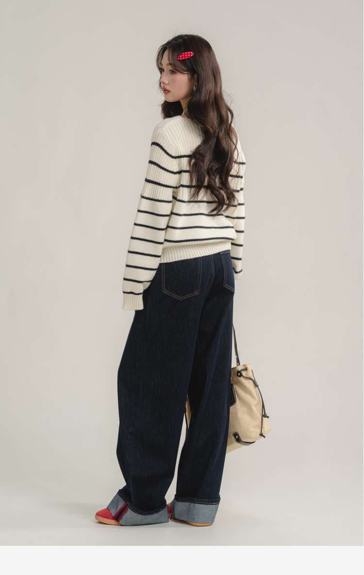 洗練カジュアルが叶う、ボーダーリブニットトップス｜デート服