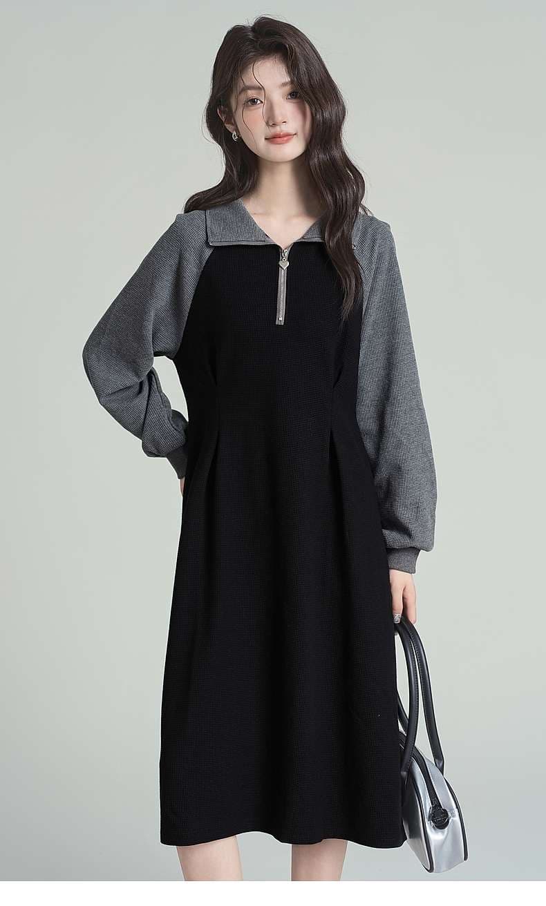 シーンを選ばず着回せる、ジップアップ切り替えワンピース｜デート服
