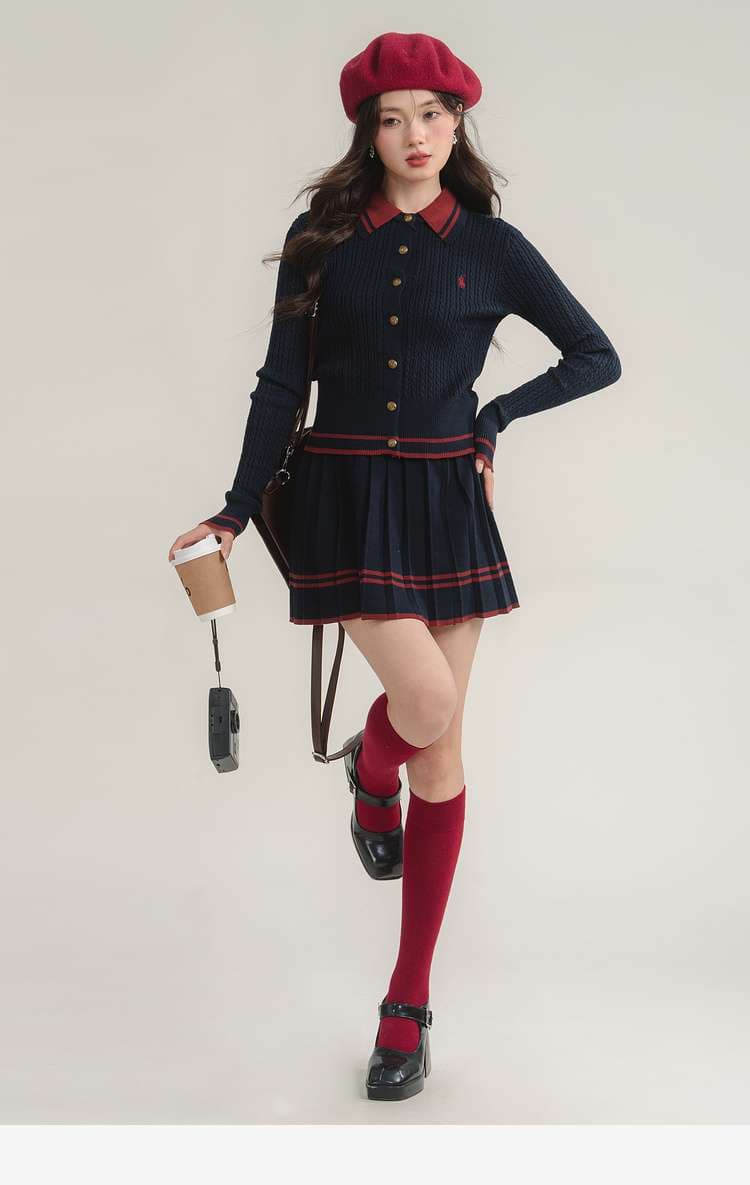 学生風カーディガン&スカートセット｜デート服