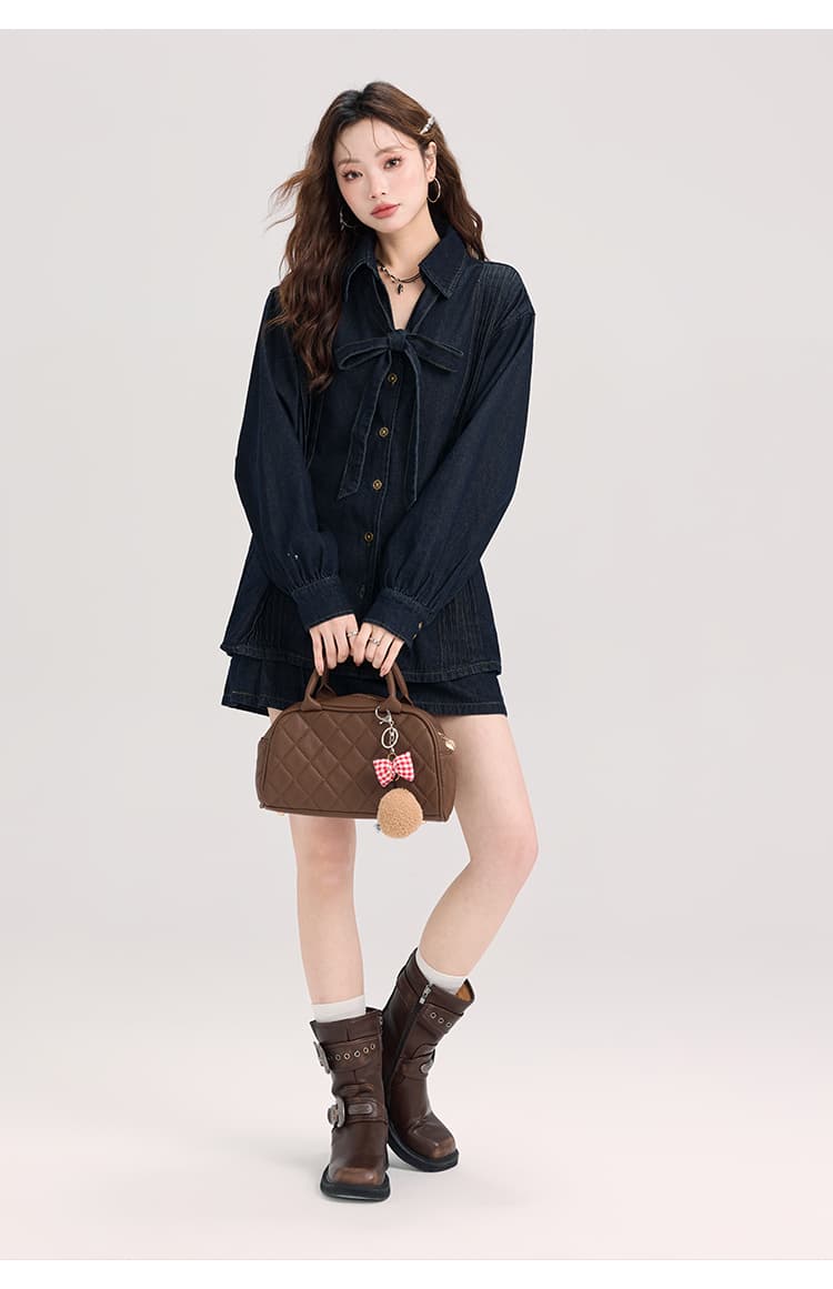 1着で好印象も着回し力も叶う、リボンタイデニムセットアップ｜デート服