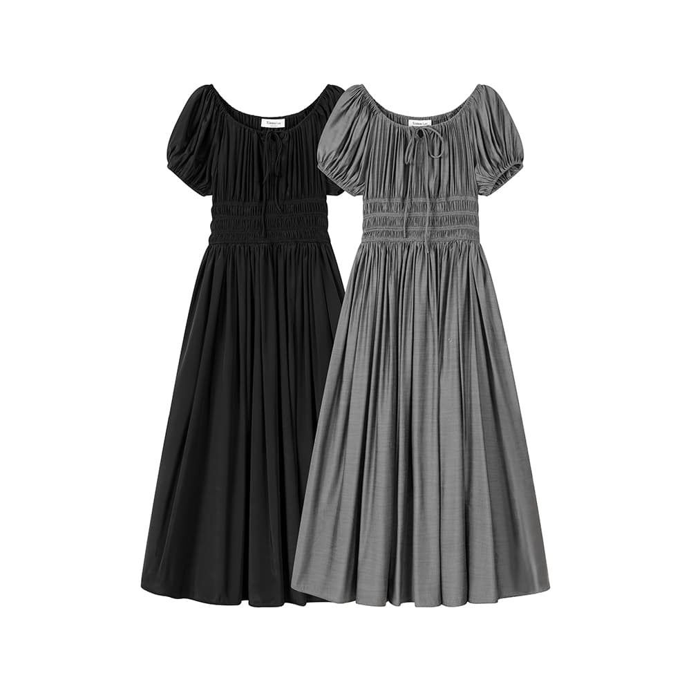 シャーリングパフスリーブワンピース｜デート服