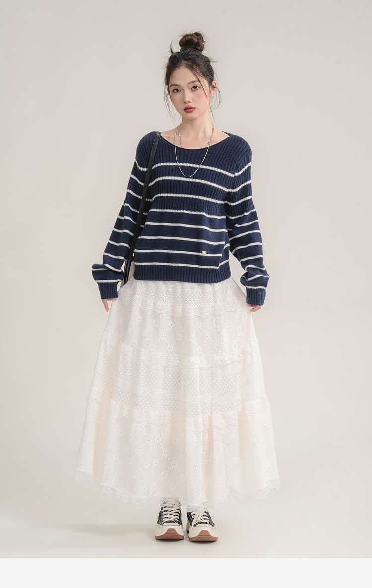 洗練カジュアルが叶う、ボーダーリブニットトップス｜デート服
