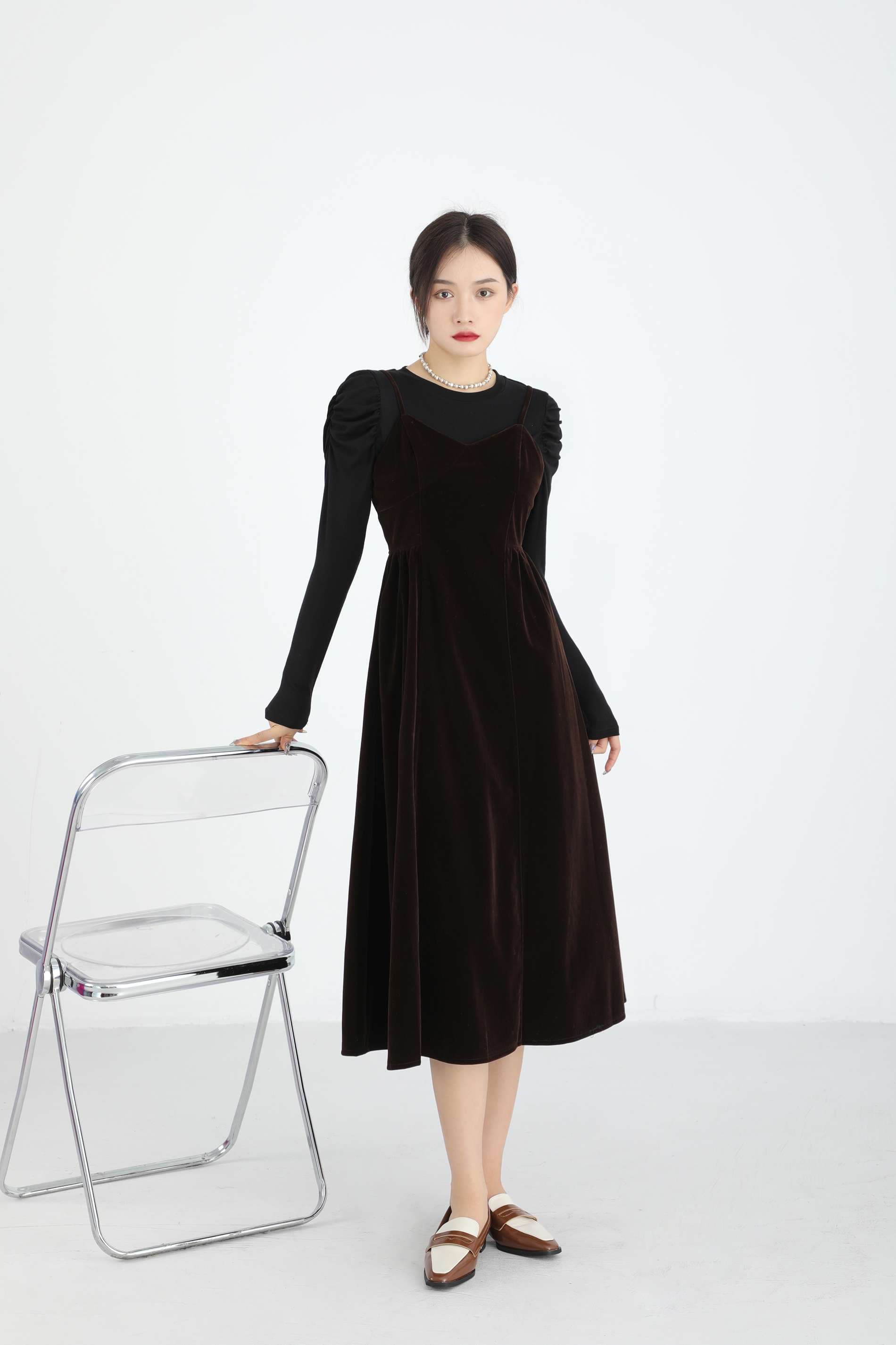 ベルベットキャミワンピースレイヤードセット｜デート服