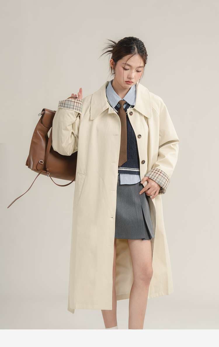 チェックカフストレンチコート｜デート服