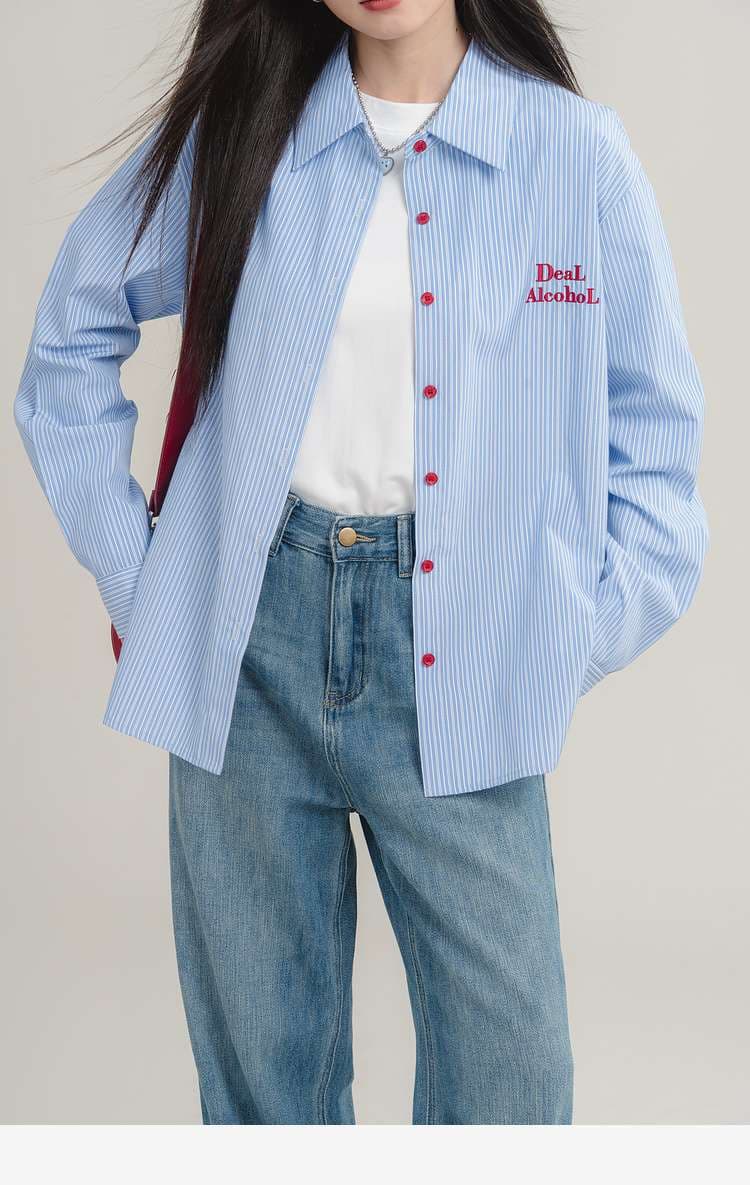 ルーズフィットストライプシャツ｜デート服