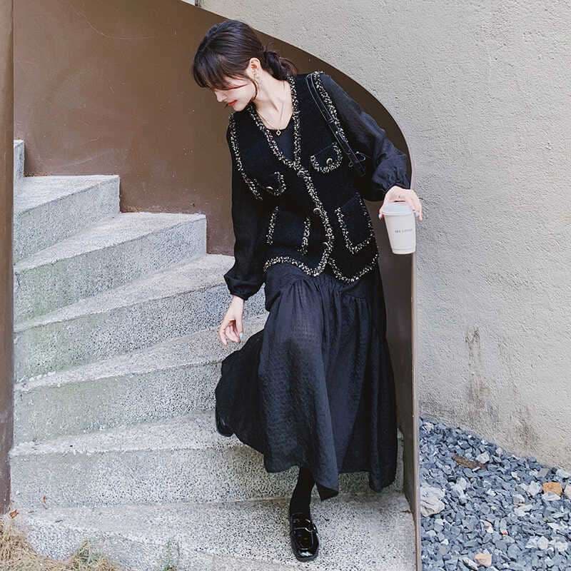 ツイード風ベスト＋ワンピース 2点セット｜デート服