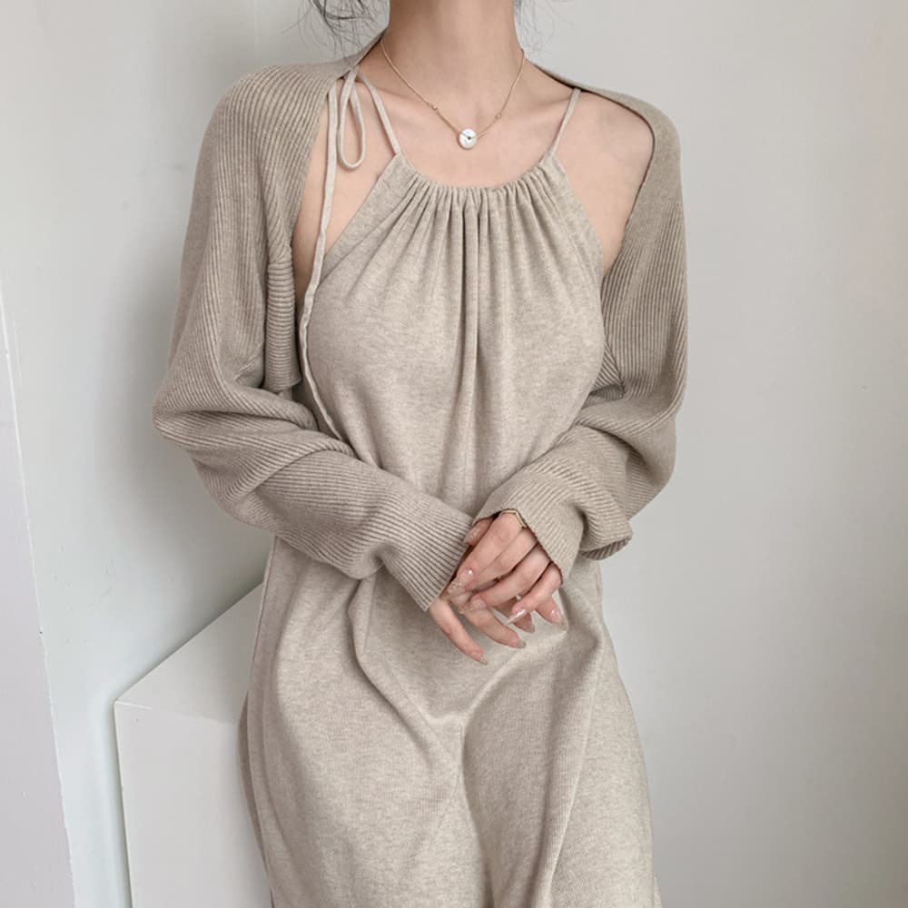 デート服 大人可愛い キャミワンピース＆ニットボレロ セット