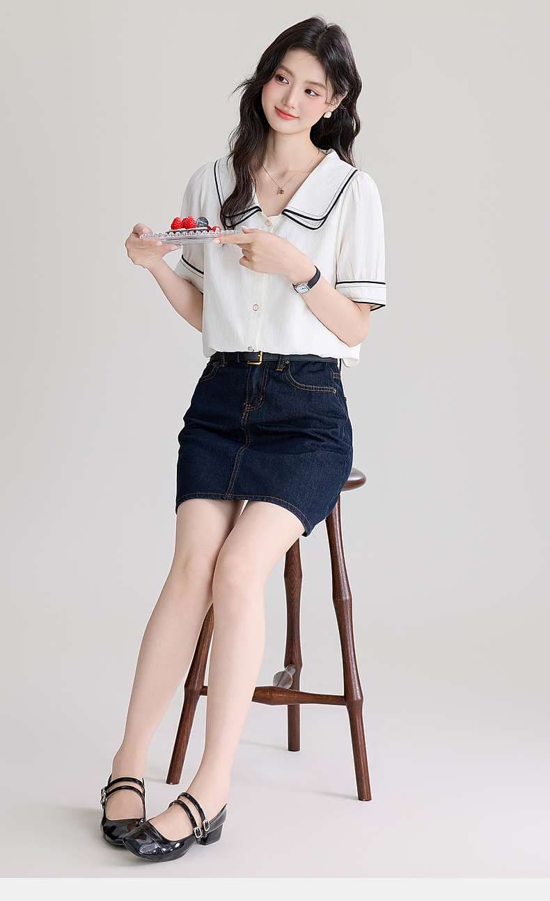 さわやかセーラーカラーシャツ｜デート服