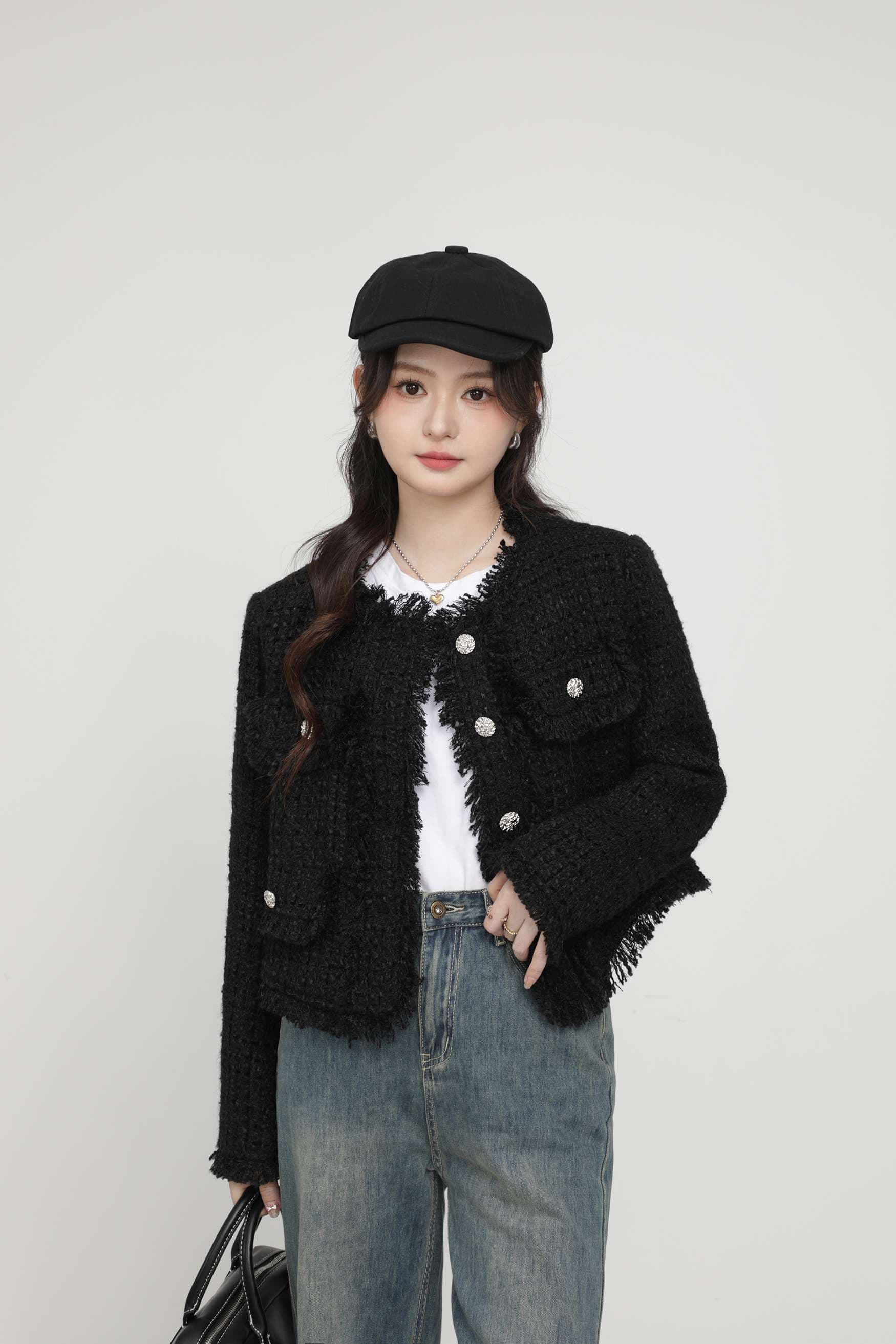 フリンジディテールツイードジャケット｜デート服