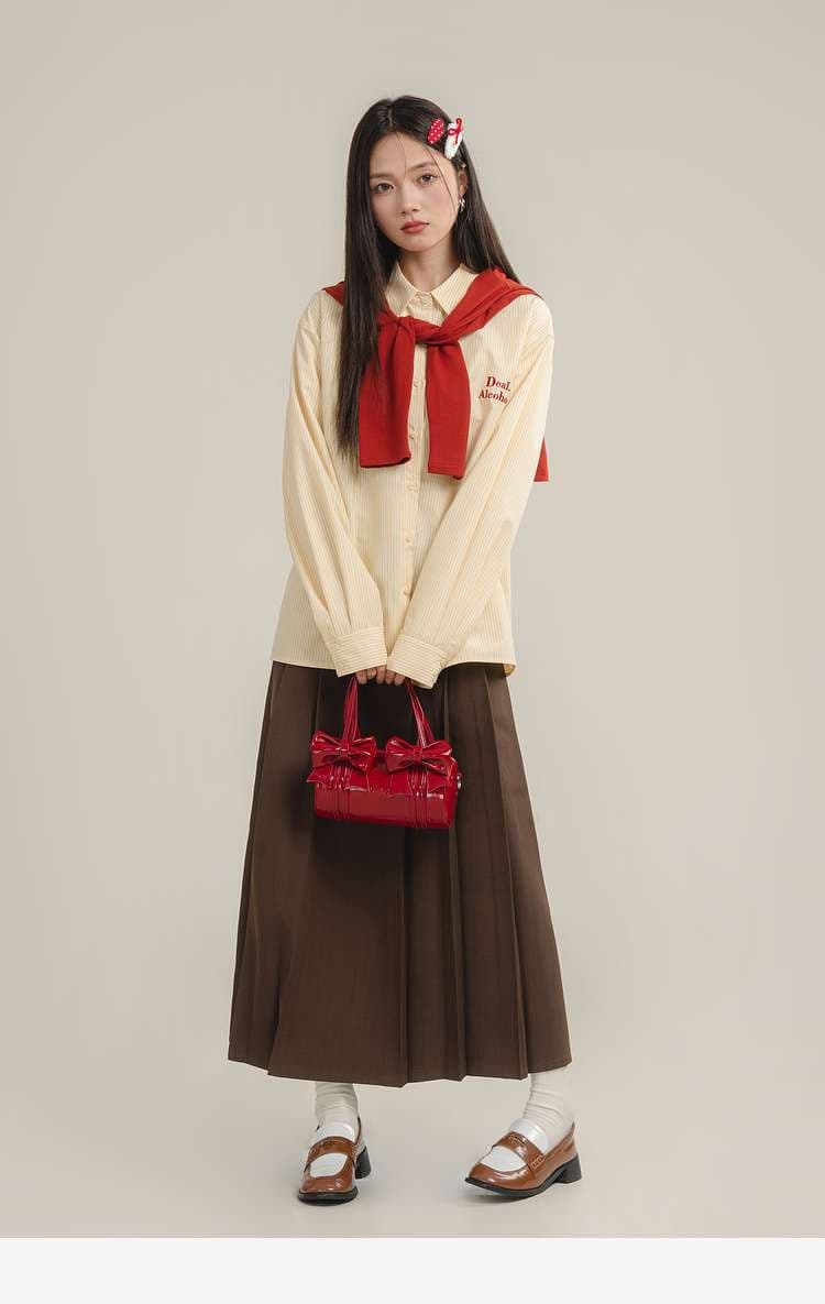 ルーズフィットストライプシャツ｜デート服