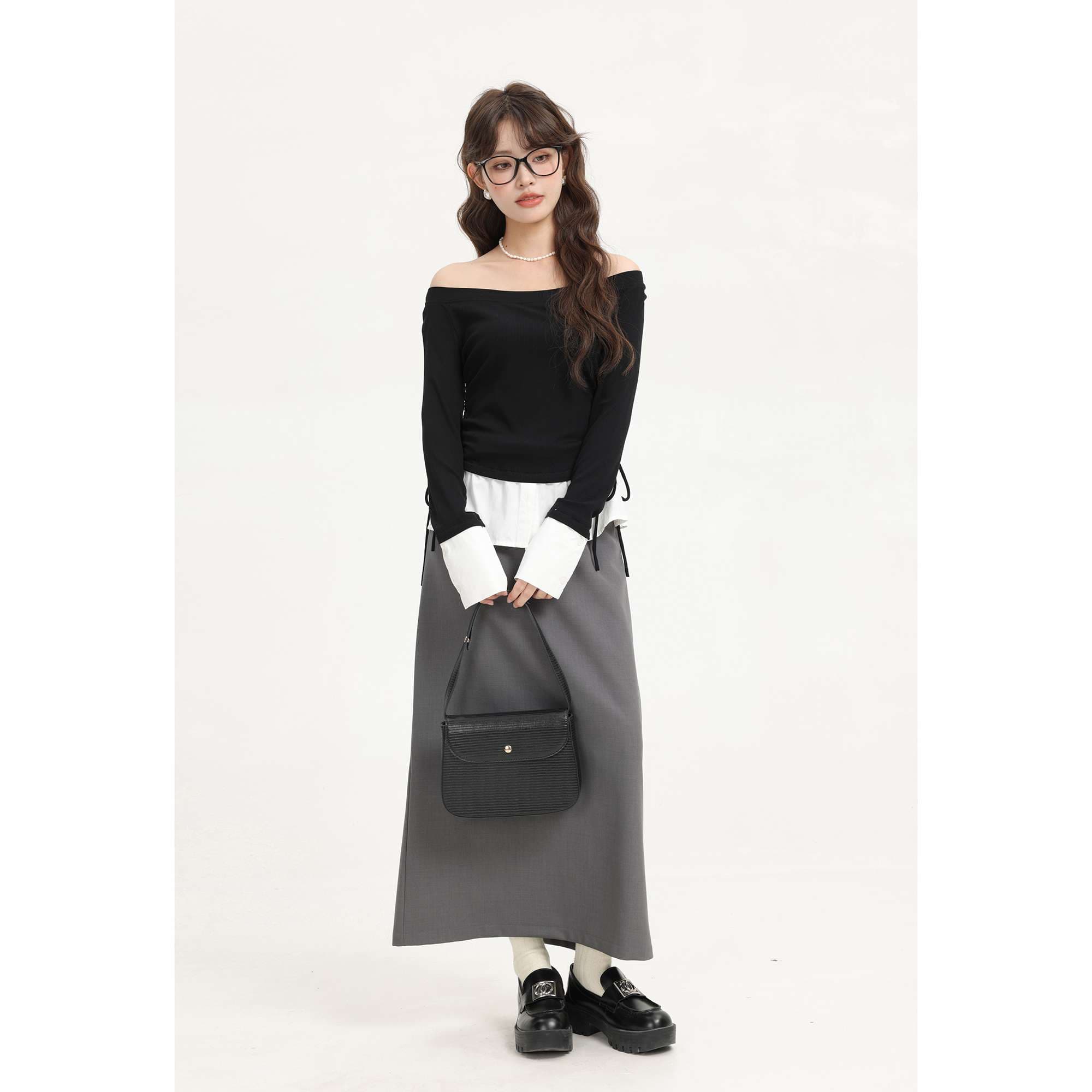 オフショルダードッキングリボントップス｜デート服