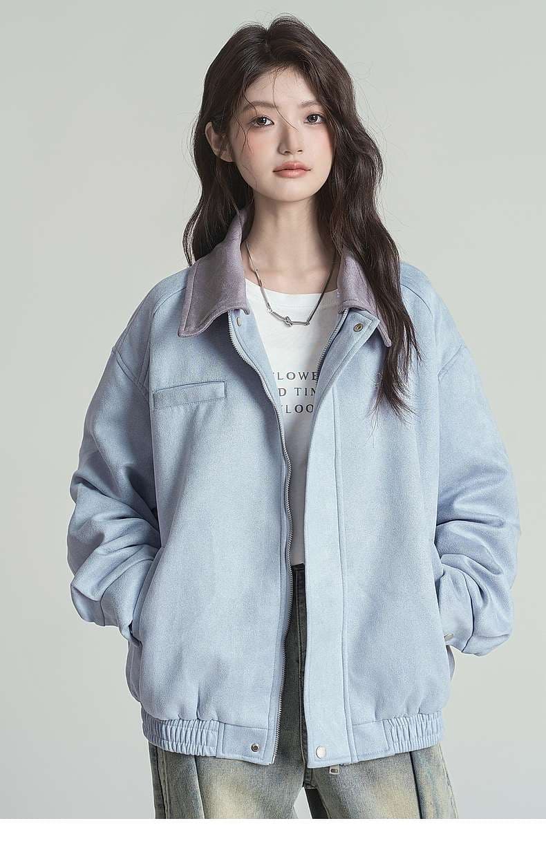 丸みシルエットで優しく包む、襟付きジャンパー｜デート服