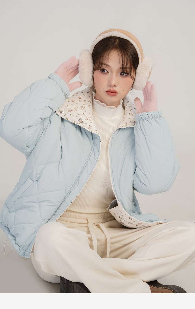 花柄リバーシブルキルティングジャケット｜デート服