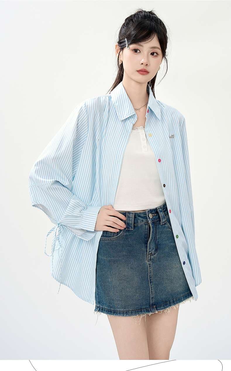 ストライプ柄オーバーサイズシャツ｜デート服