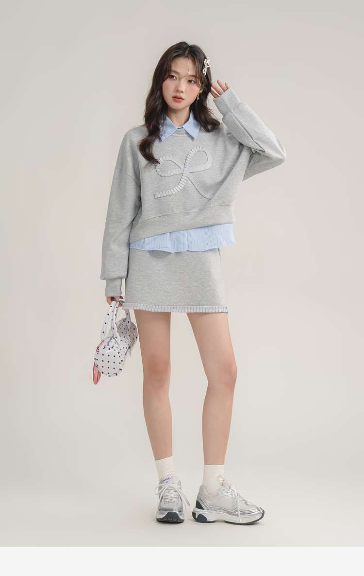 リボンモチーフスウェット＆スカートセットアップ｜デート服