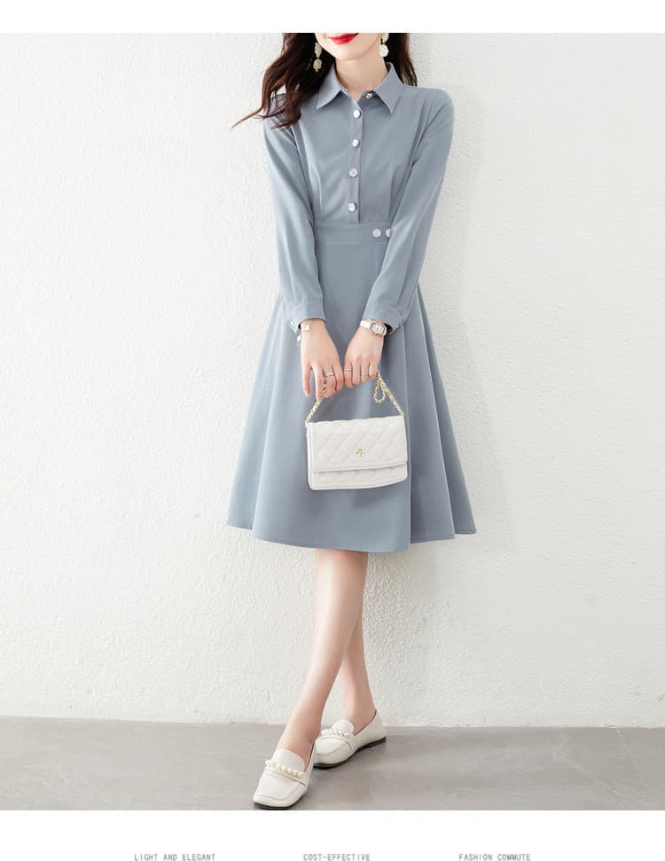 品よくきまる、大人の襟付きロングワンピース｜デート服