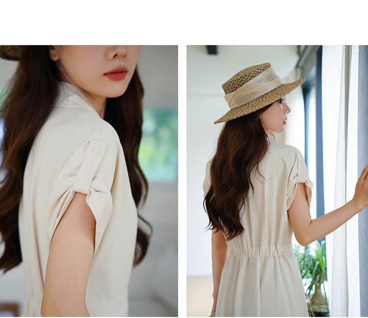 ウエストタック半袖シャツワンピース｜デート服