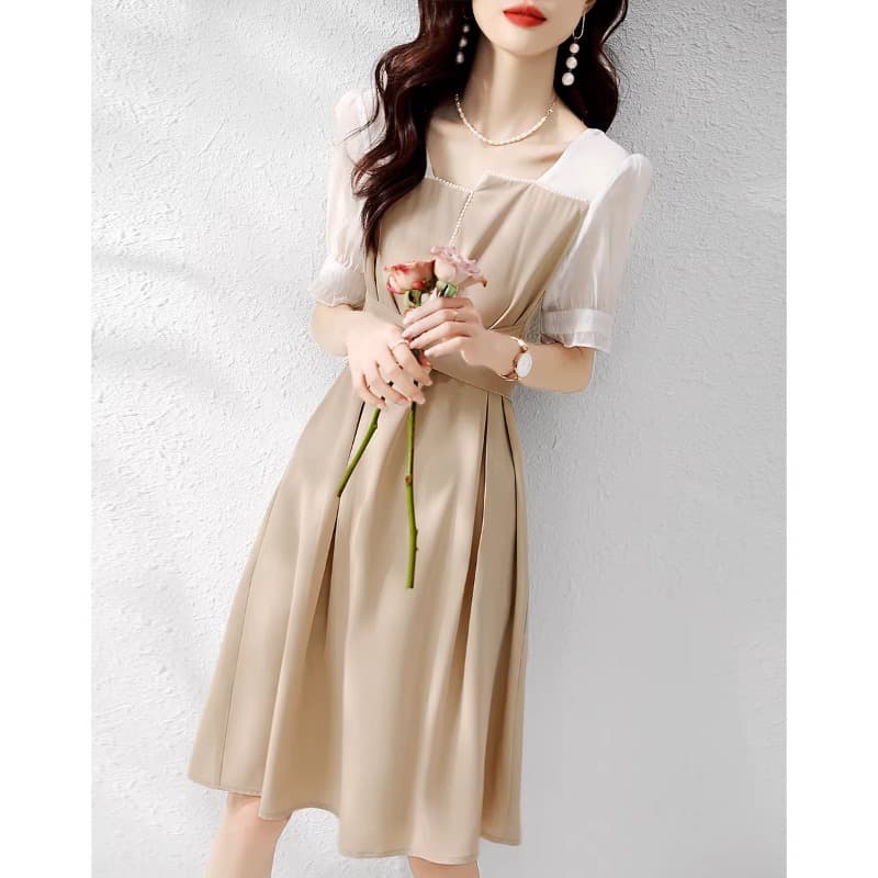 パールデザインシフォンワンピース｜デート服