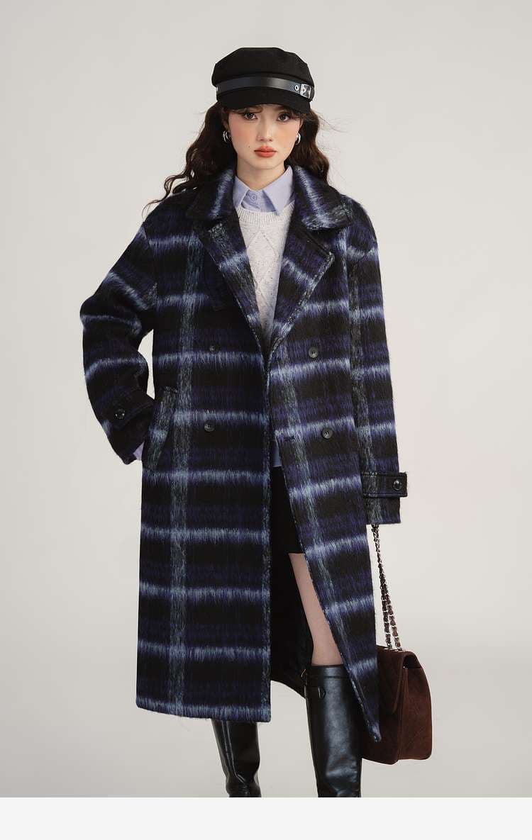 デート服　グラデーションチェックロングコート｜デート服