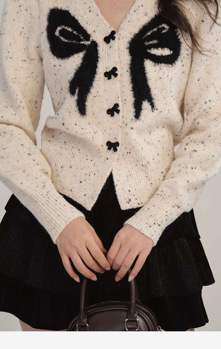 リボン柄カーディガン｜デート服