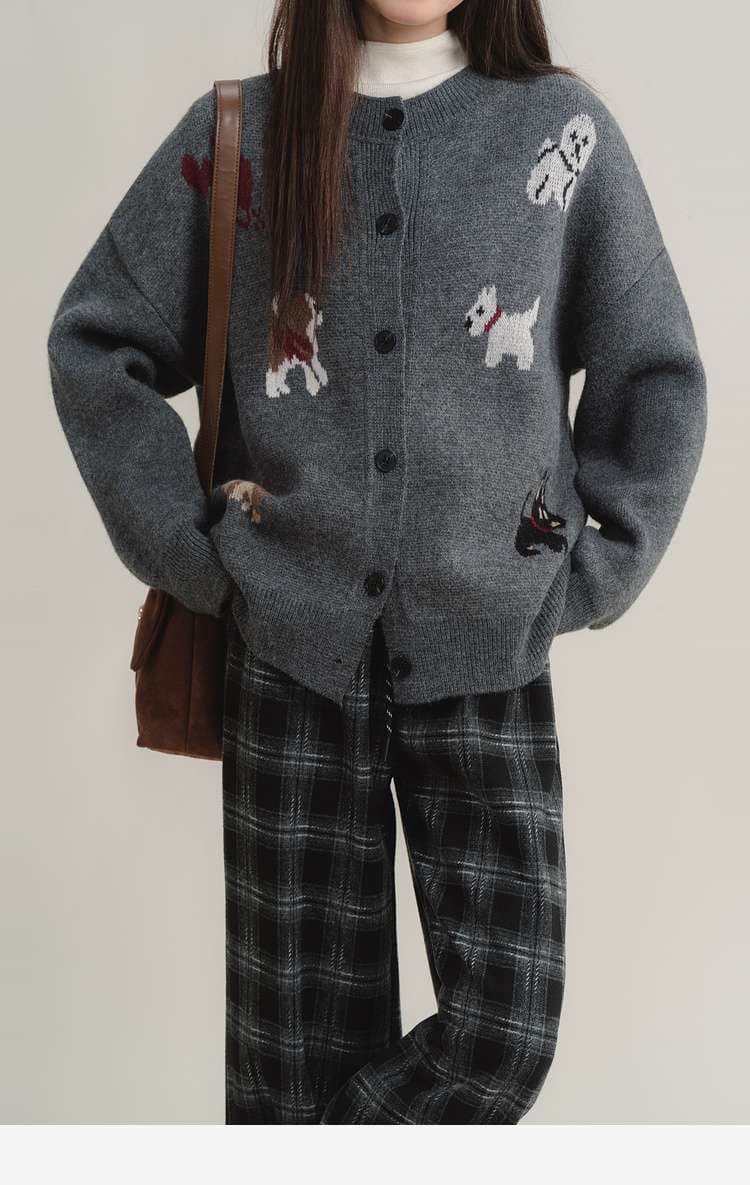 わんちゃんニットカーディガン｜デート服