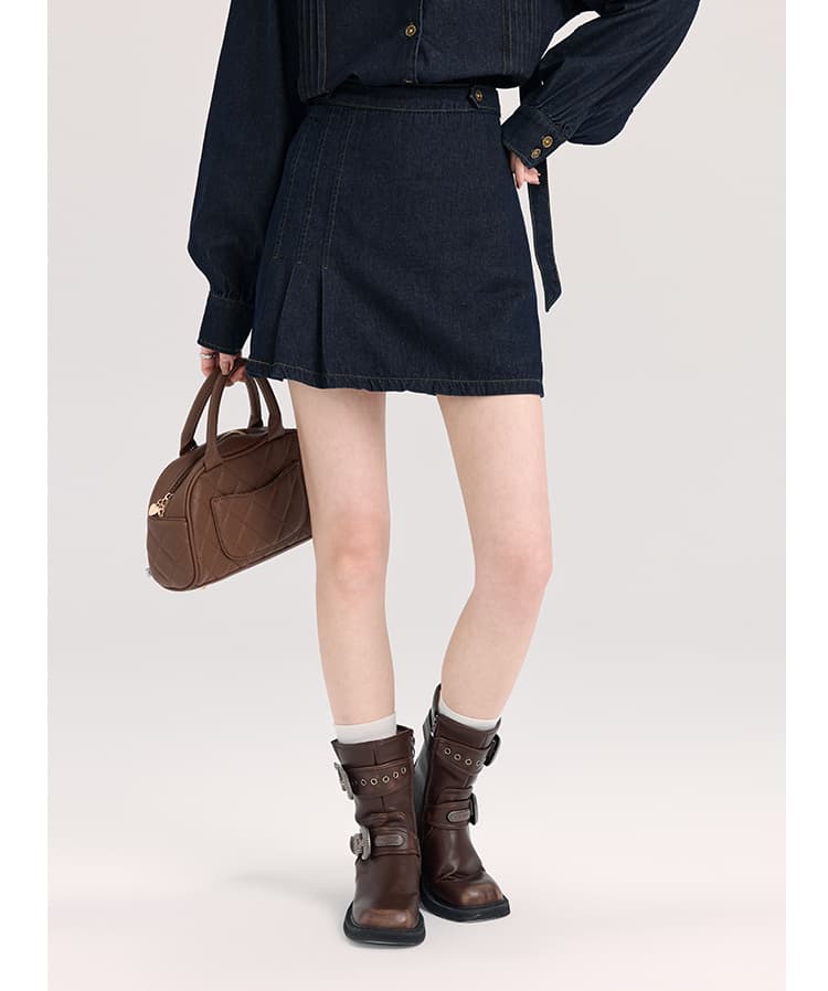 1着で好印象も着回し力も叶う、リボンタイデニムセットアップ｜デート服