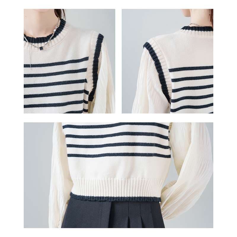 ボーダーニットベスト風セーター｜デート服