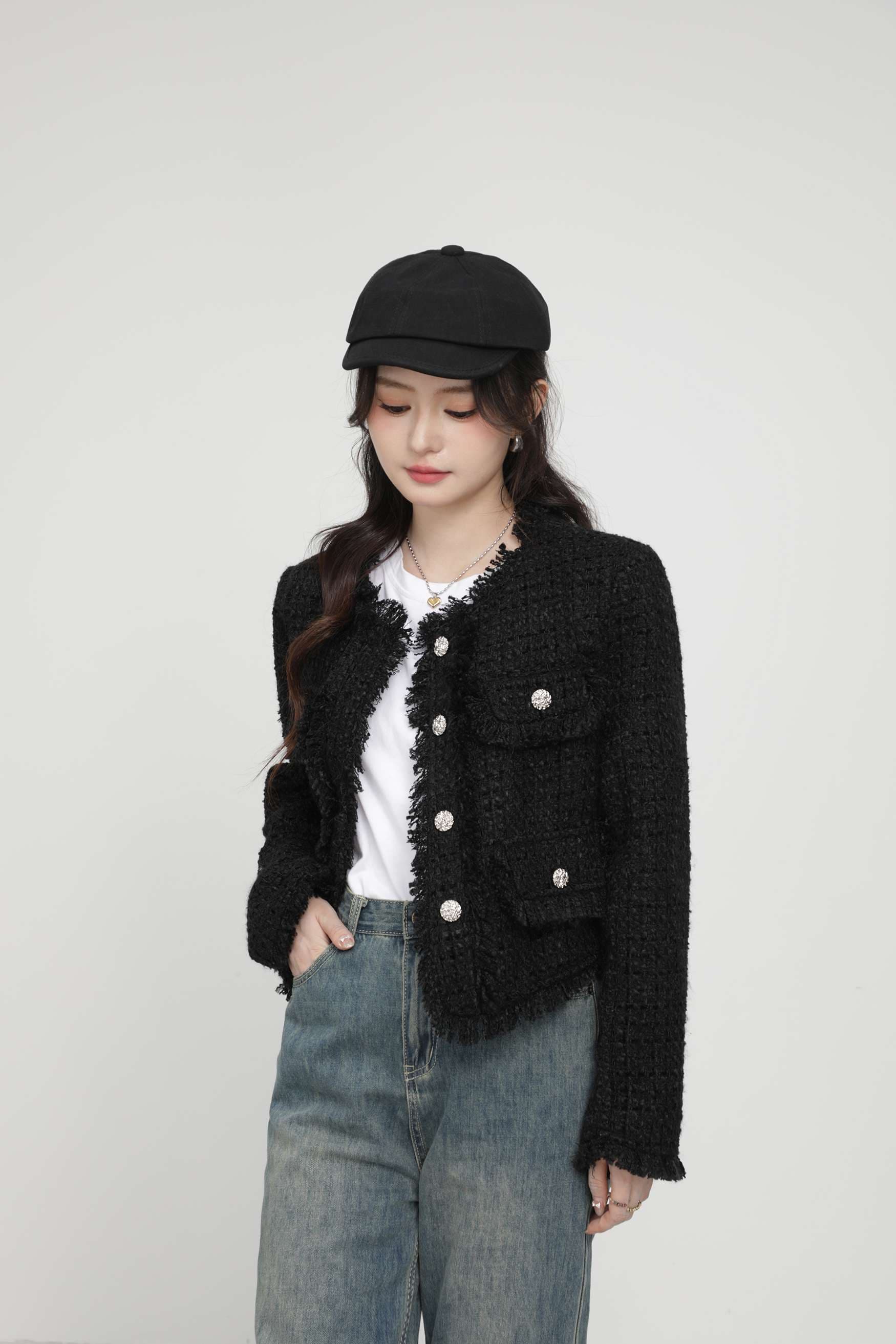フリンジディテールツイードジャケット｜デート服
