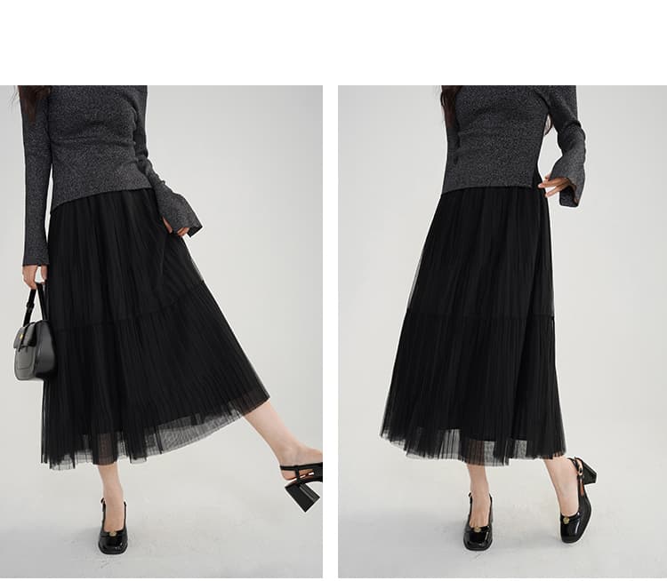 チュールプリーツロングスカート｜デート服