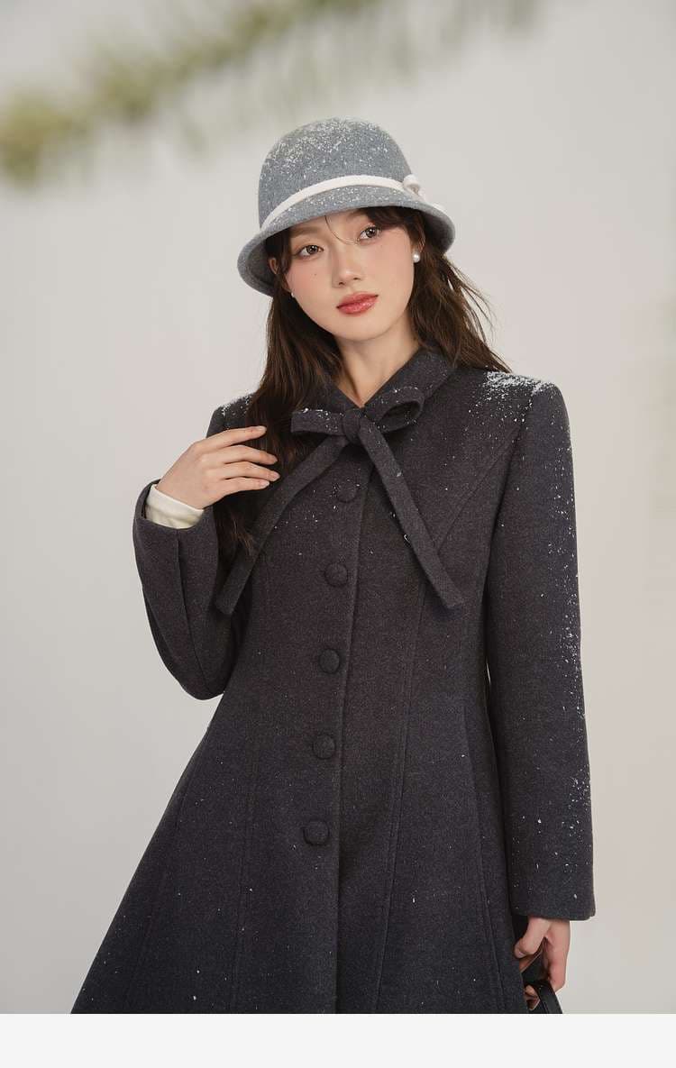リボンタイ付きエレガントロングコート｜デート服