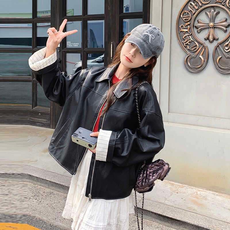 オーバーサイズレザージャケット｜デート服