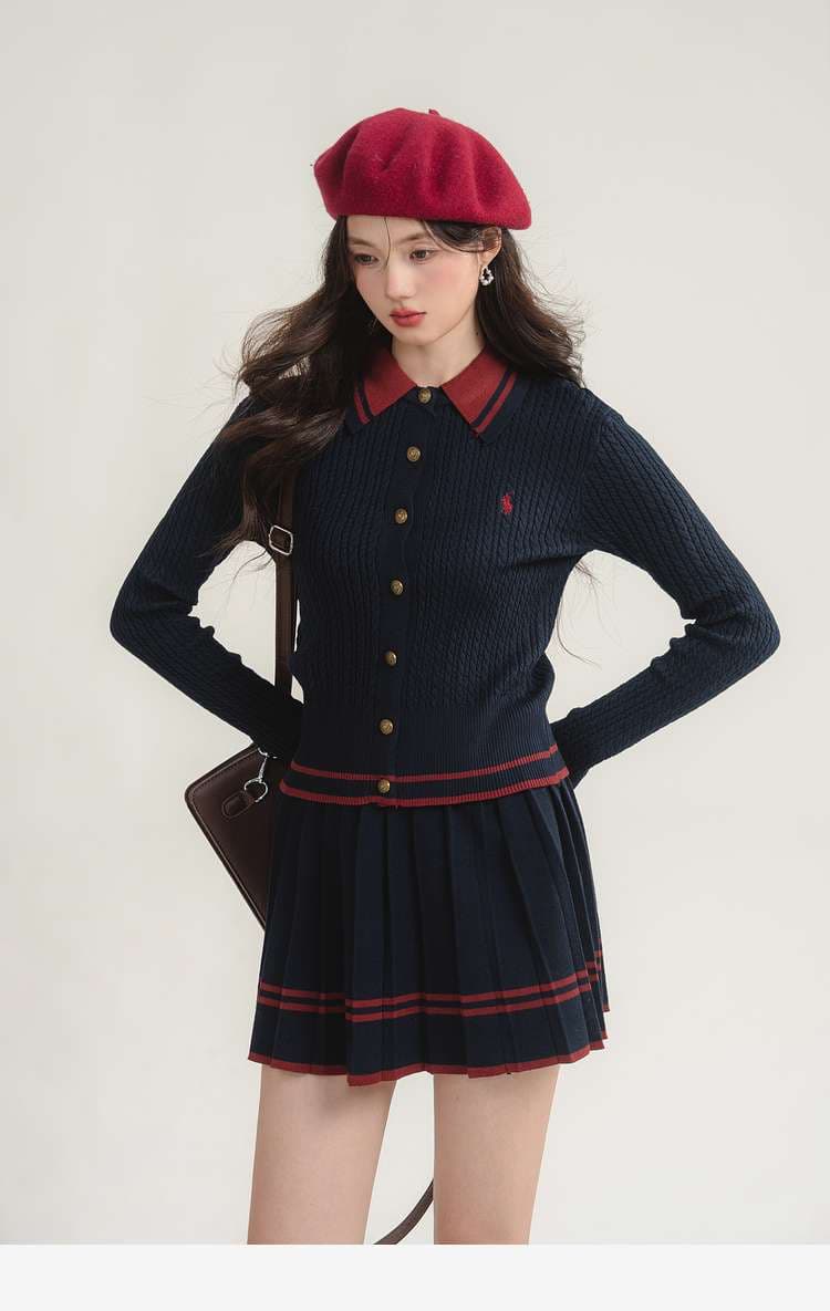学生風カーディガン&スカートセット｜デート服
