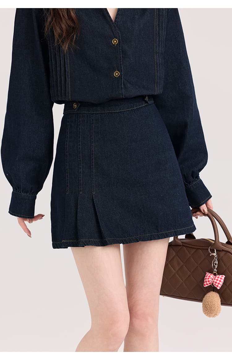 1着で好印象も着回し力も叶う、リボンタイデニムセットアップ｜デート服