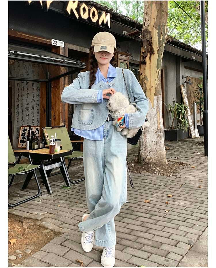 ダブルボタンデニムジャケット&ボトムス セットアップ｜デート服
