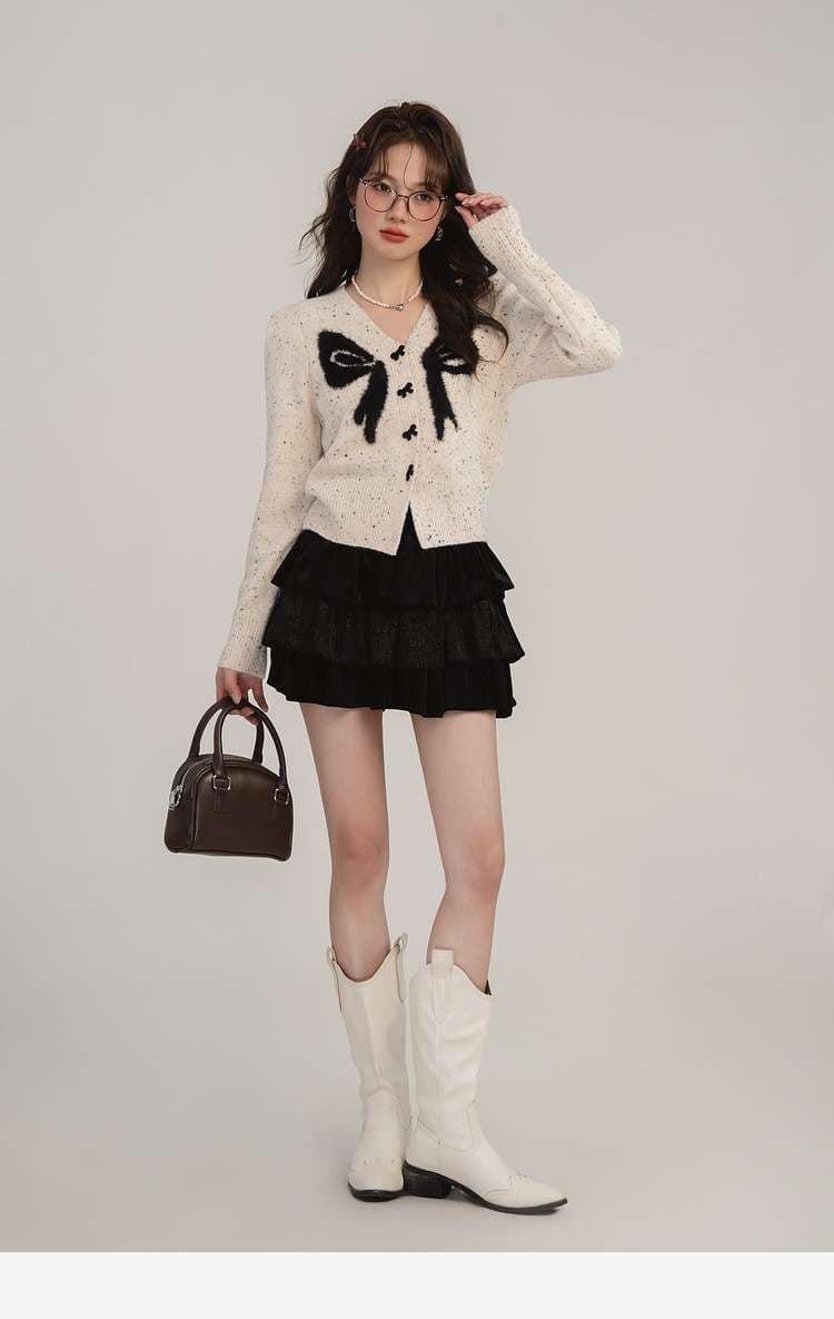 リボン柄カーディガン｜デート服