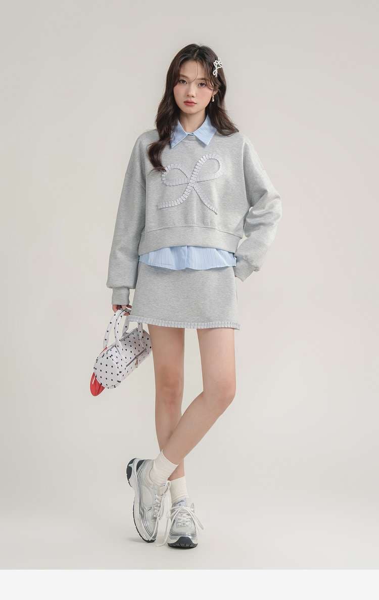リボンモチーフスウェット＆スカートセットアップ｜デート服