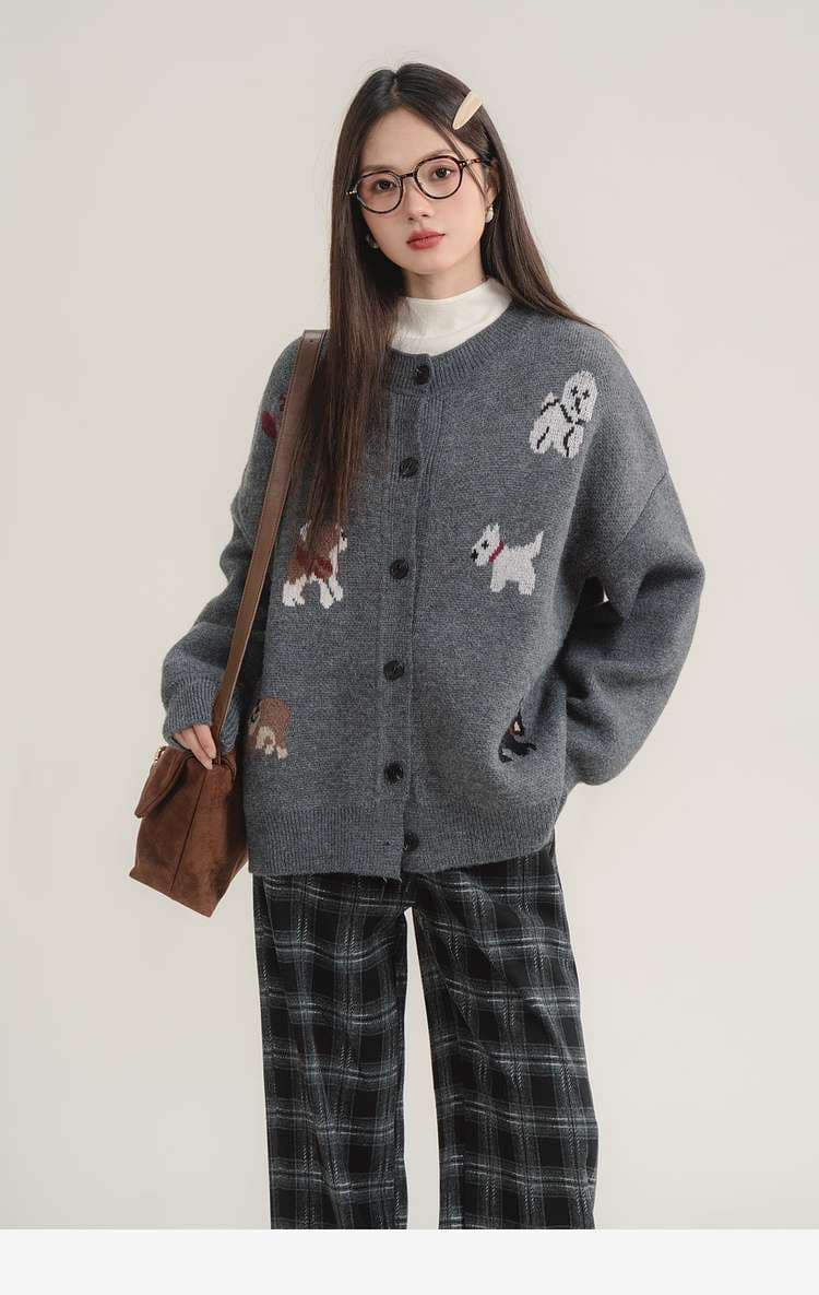 わんちゃんニットカーディガン｜デート服