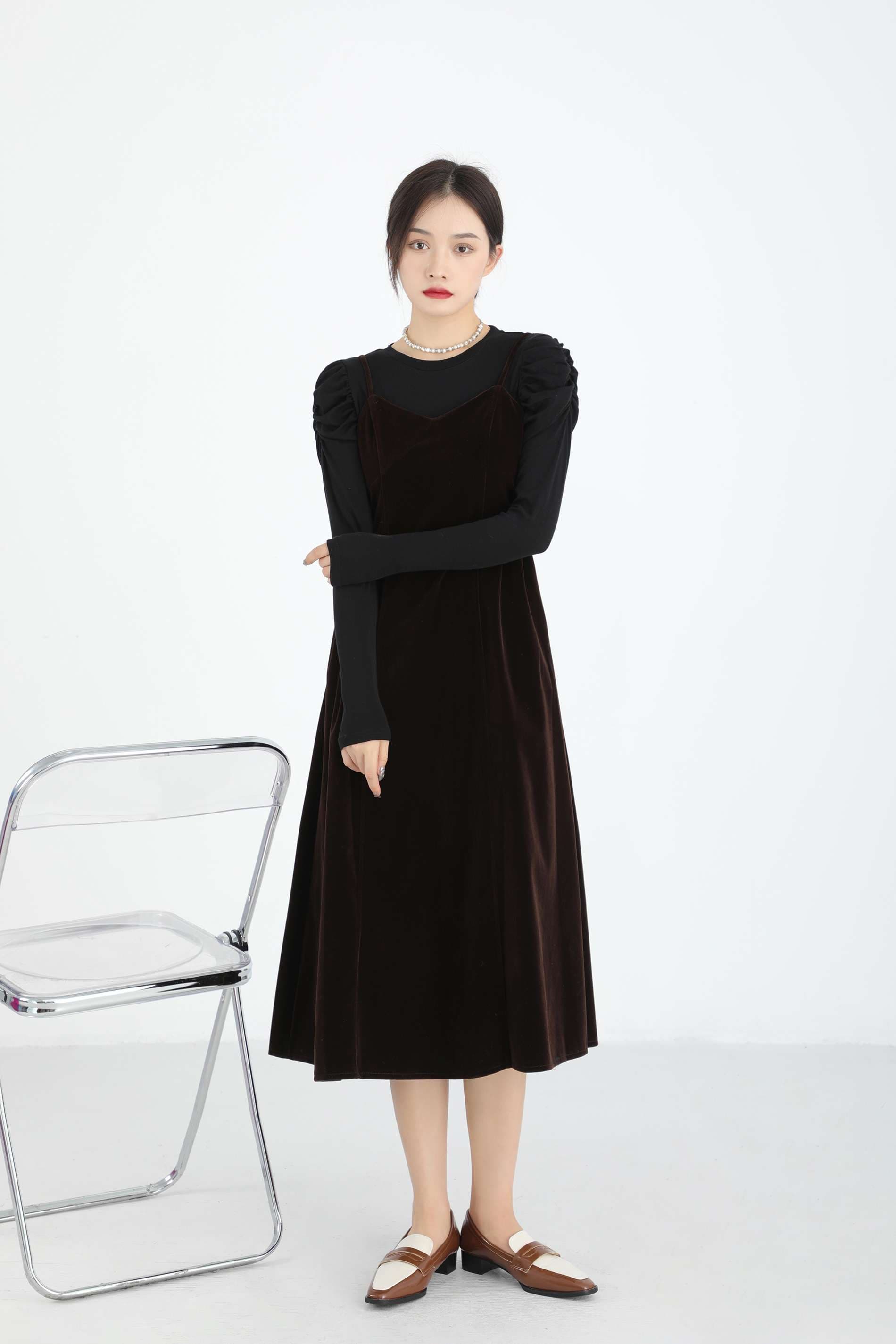 ベルベットキャミワンピースレイヤードセット｜デート服