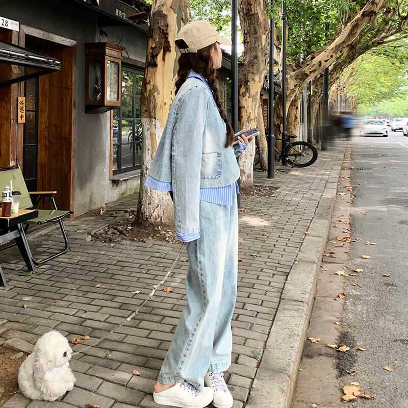 ダブルボタンデニムジャケット&ボトムス セットアップ｜デート服