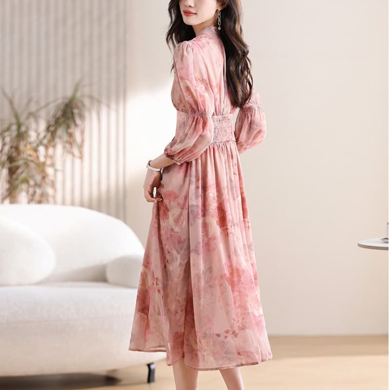 シフォンフラワープリントワンピース｜デート服