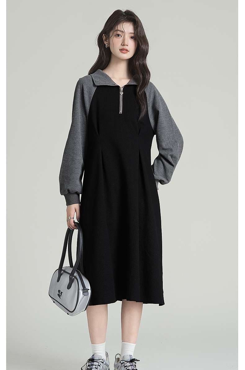 シーンを選ばず着回せる、ジップアップ切り替えワンピース｜デート服