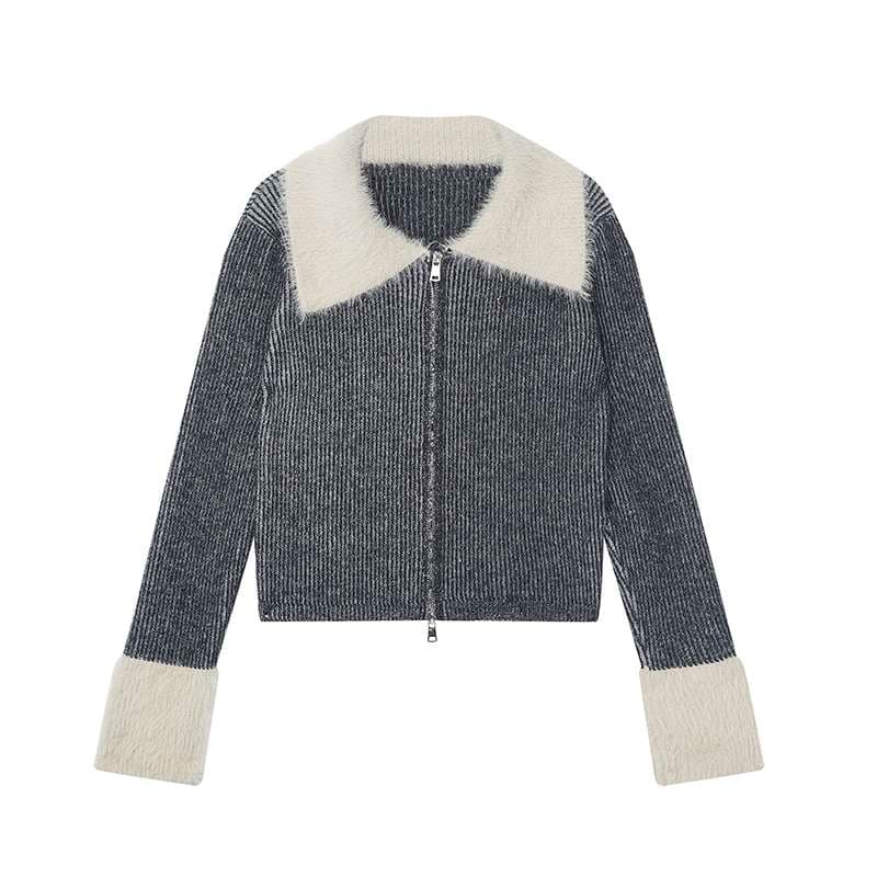 ファーカラー付きリブニット｜デート服