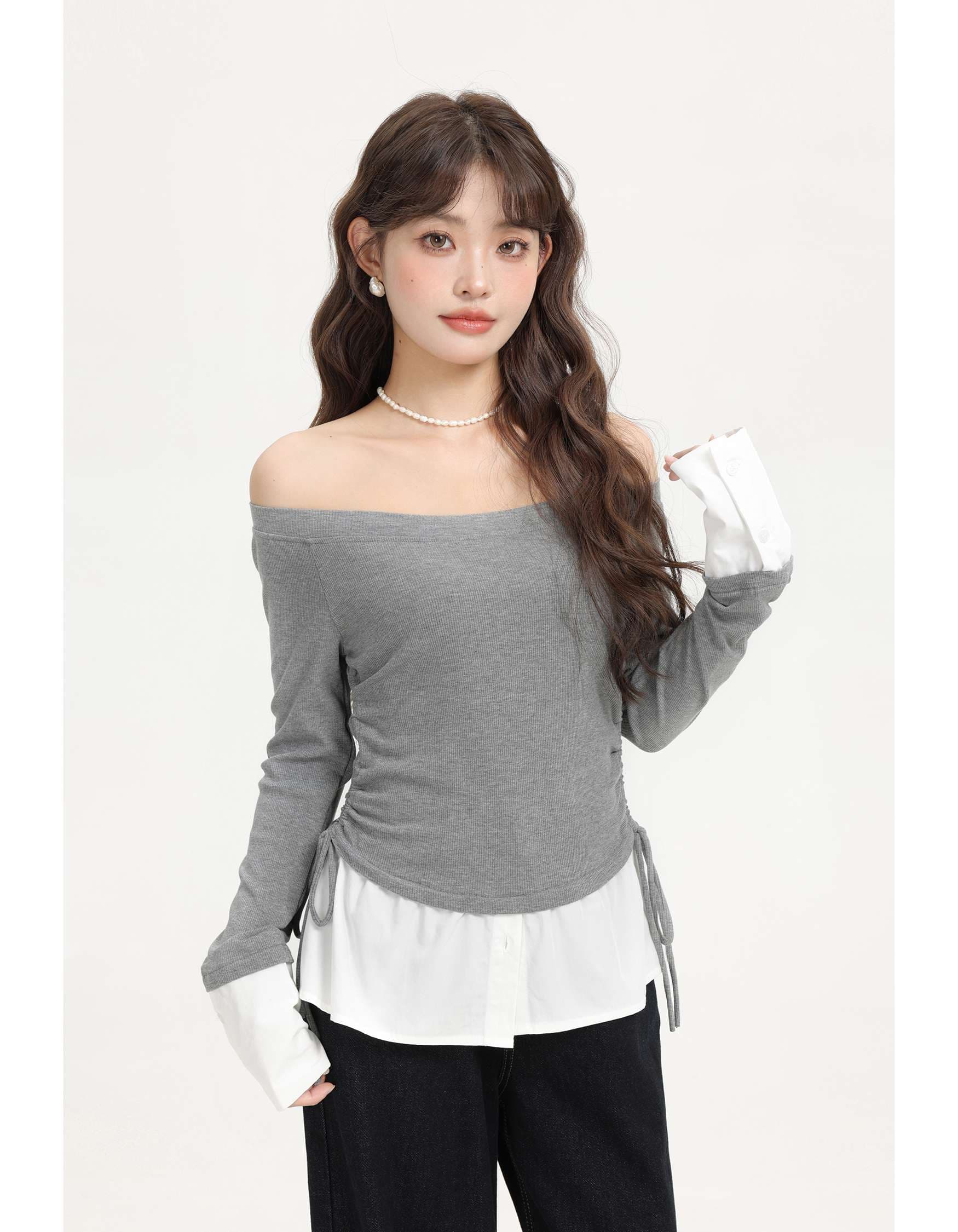 オフショルダードッキングリボントップス｜デート服