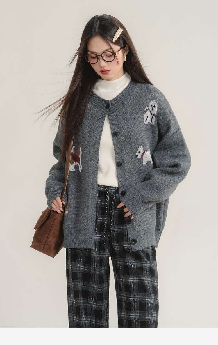 わんちゃんニットカーディガン｜デート服