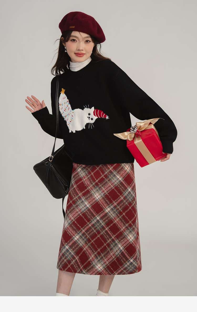 猫ちゃん柄ニット｜デート服