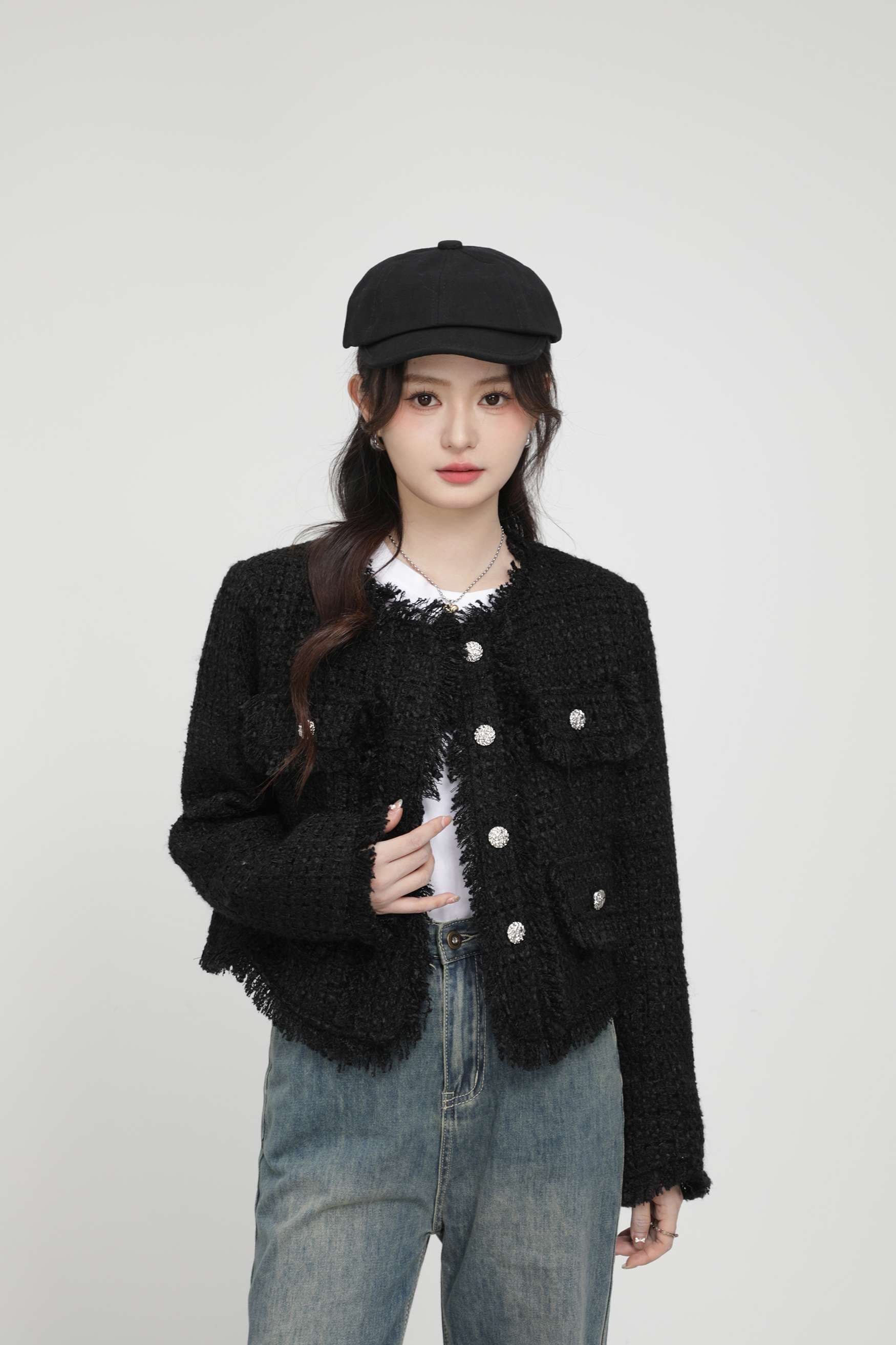 フリンジディテールツイードジャケット｜デート服