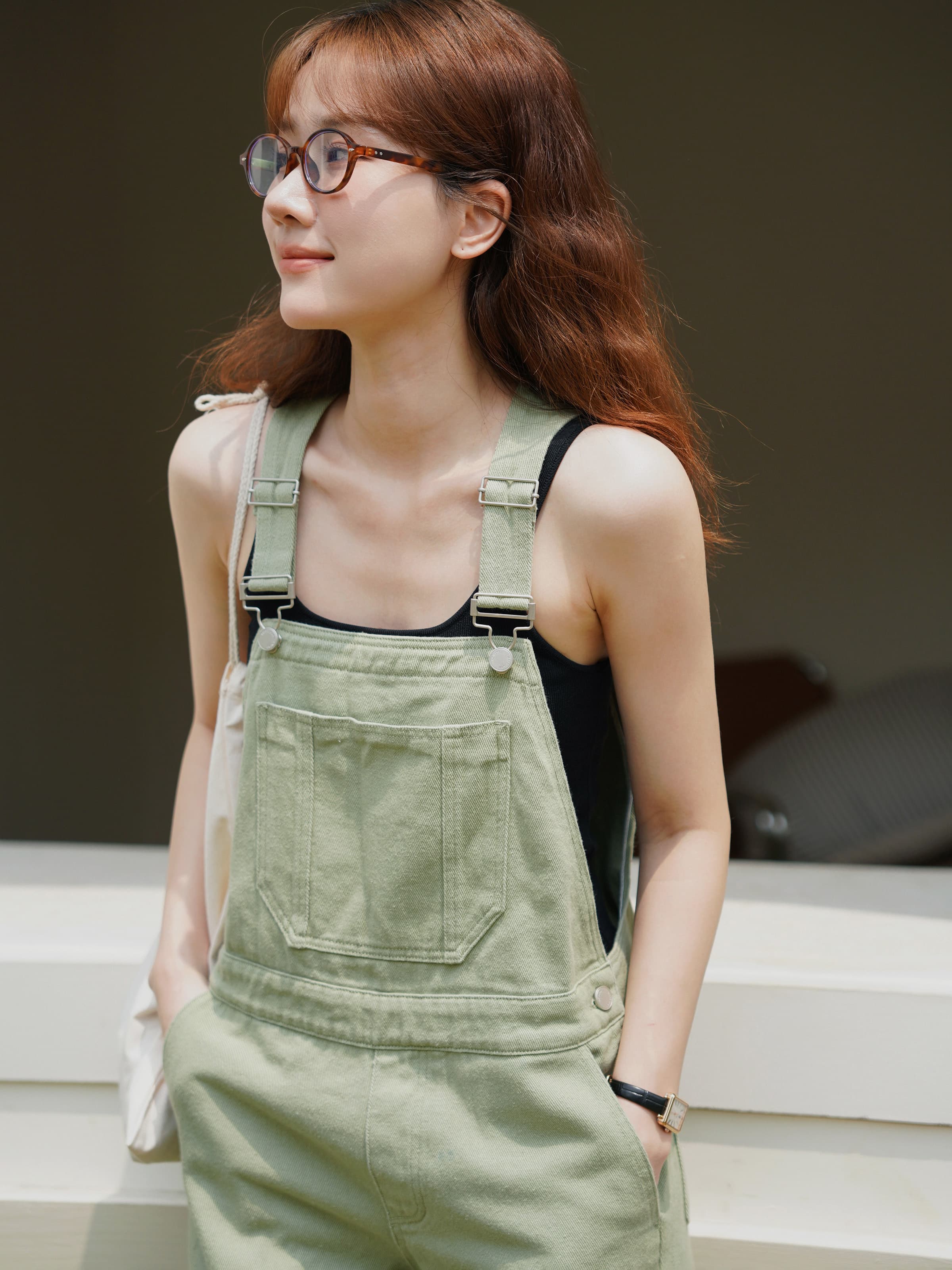 ライトグリーンデニムオーバーオール｜デート服