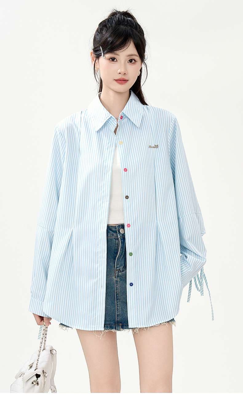 ストライプ柄オーバーサイズシャツ｜デート服